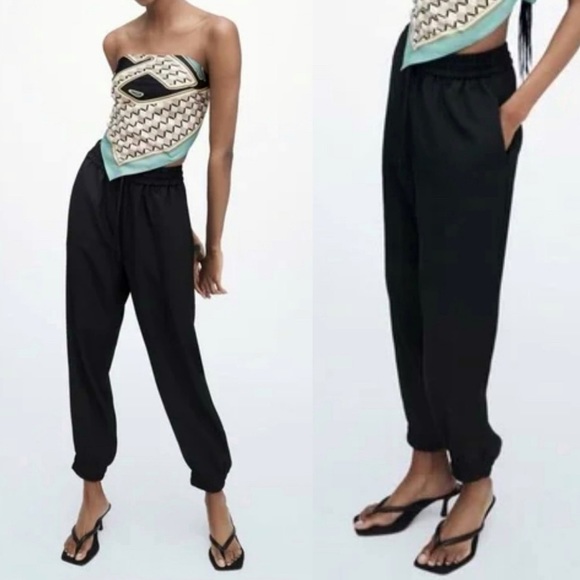 Zara Pants - Zara Black‎ Flowy High-Waisted Jogging Pants